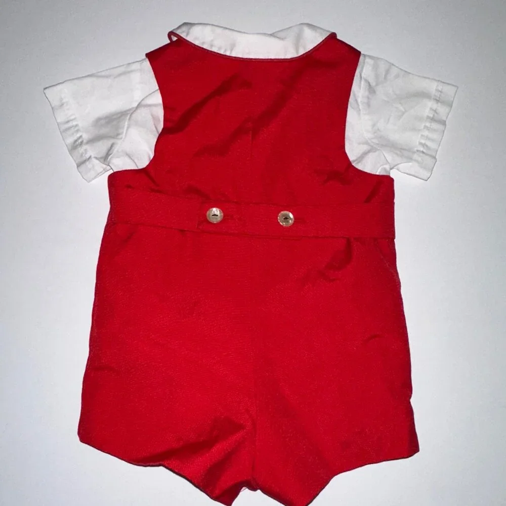 Vintage Boys 12M Red Romper White Shirt APPLIQUED SNOWMAN Outfit Good Lad USA